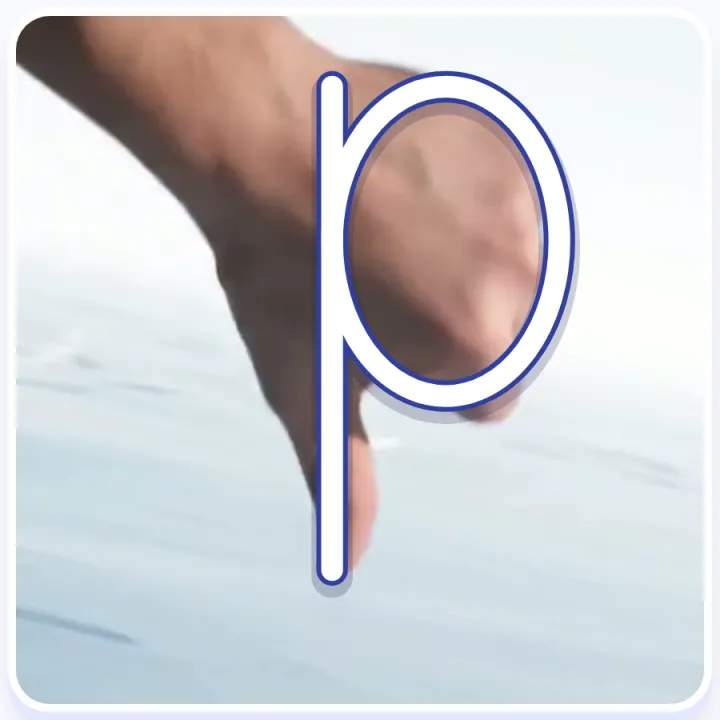 A left hand making a thumbs-down, with a lowercase p drawn on it: the thumb points down like the stick of the p