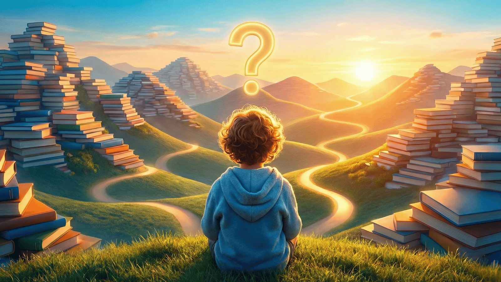 Child looking at a book and guessing words