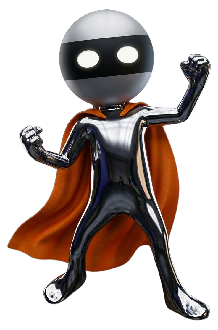 Black Mask mnemonic character wearing a black eye mask and orange cape
